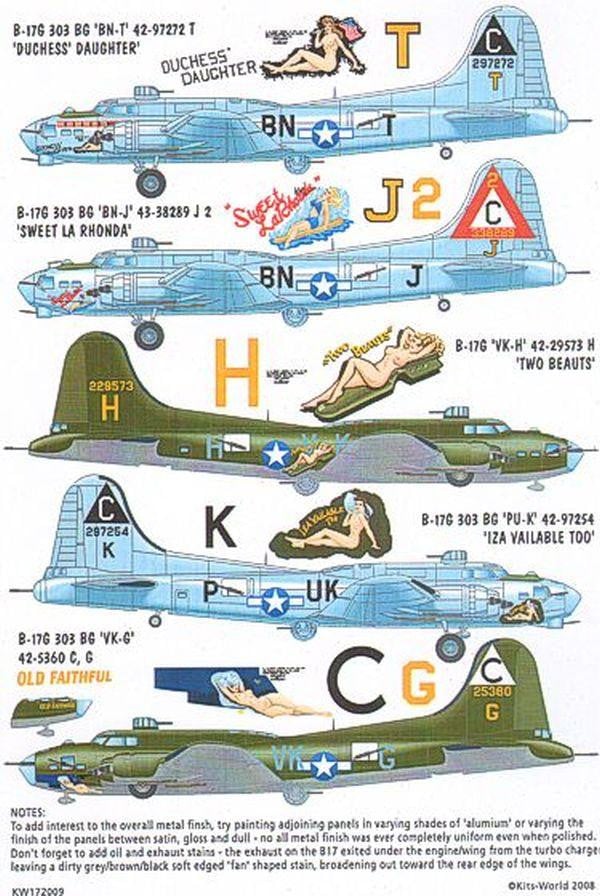 Kits-World KW172009 1/72 B-17 Flying Fortress 303rd BG Nose Art Model Decals - SGS Model Store