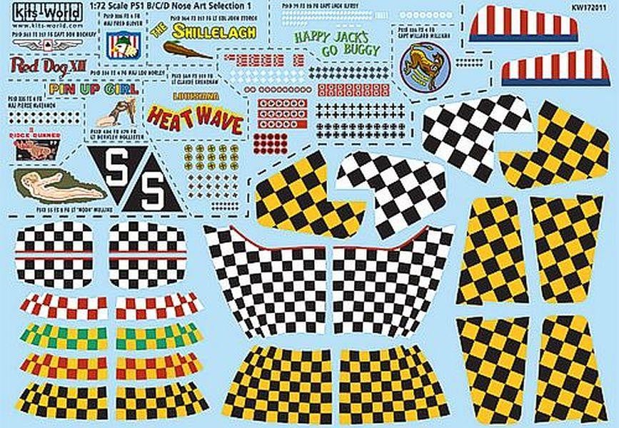 Kits-World KW172011 1/72 P-51 Mustang Nose Art/'Kill Markings'/Checkers Decals - SGS Model Store