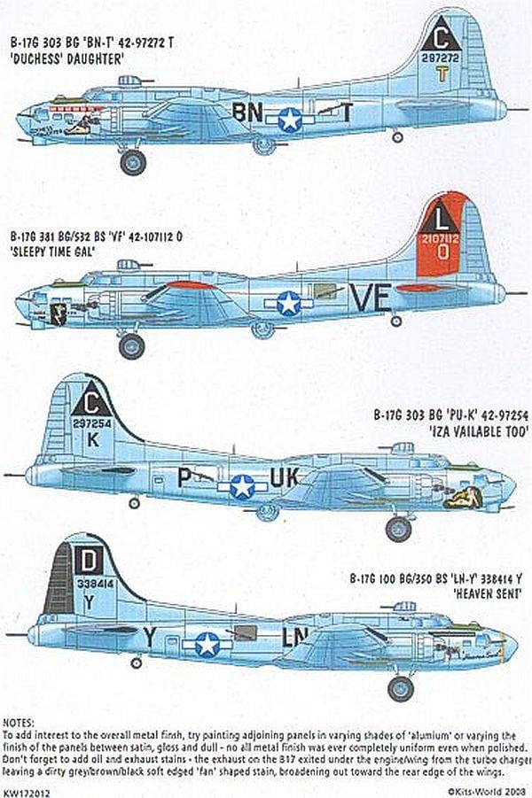 Kits-World KW172012 1/72 B17 Aircraft ID / Squadron ID / Lettering Model Decals - SGS Model Store