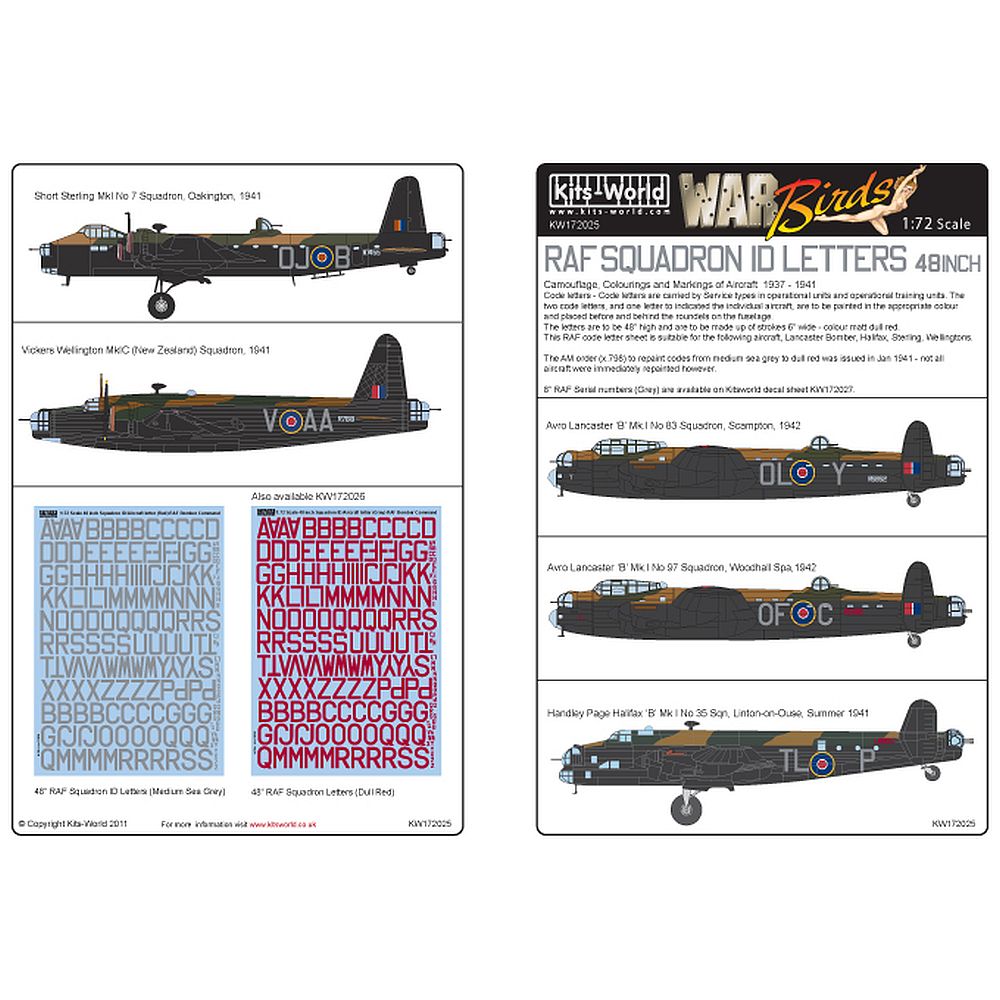 Kits-World KW172025 RAF Squadron ID Letters 48 Inch Medium Sea Grey 1/72