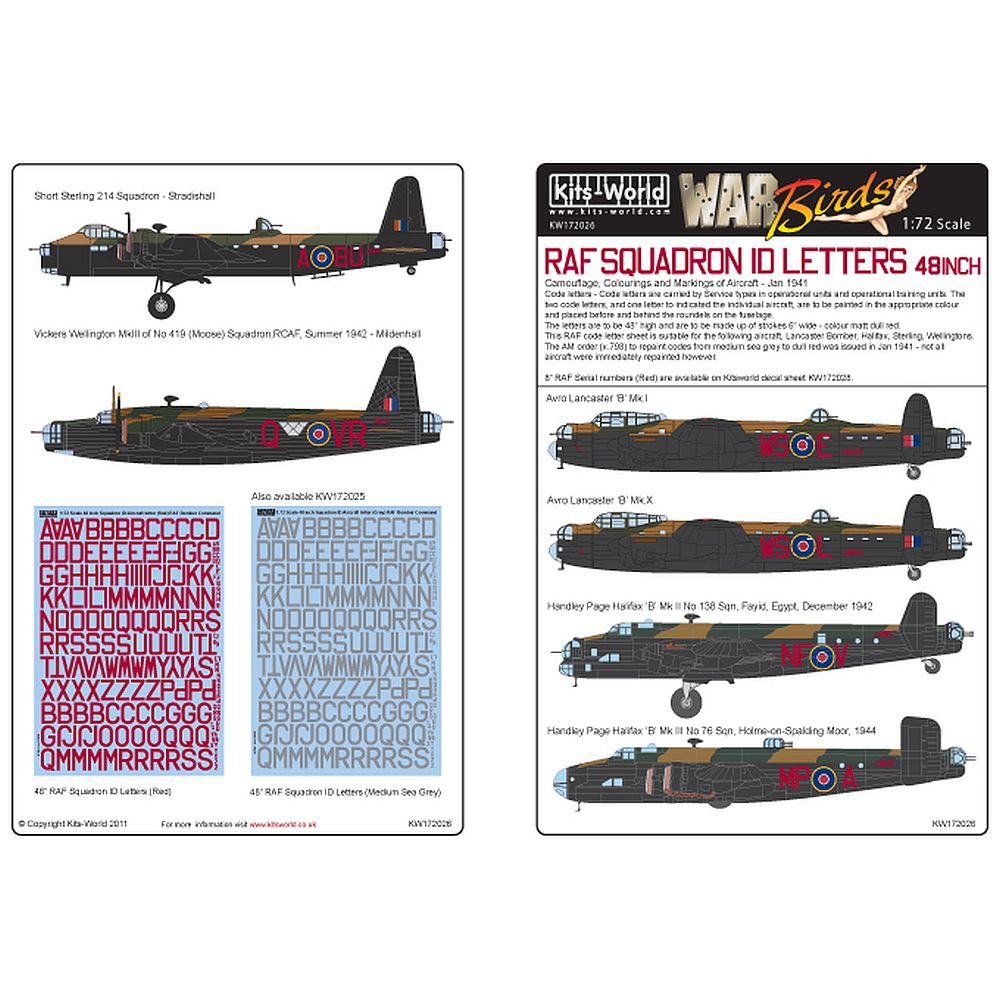 Kits-World KW172026 War Birds RAF Squadron ID Letters 48 Inch Dull Red 1/72