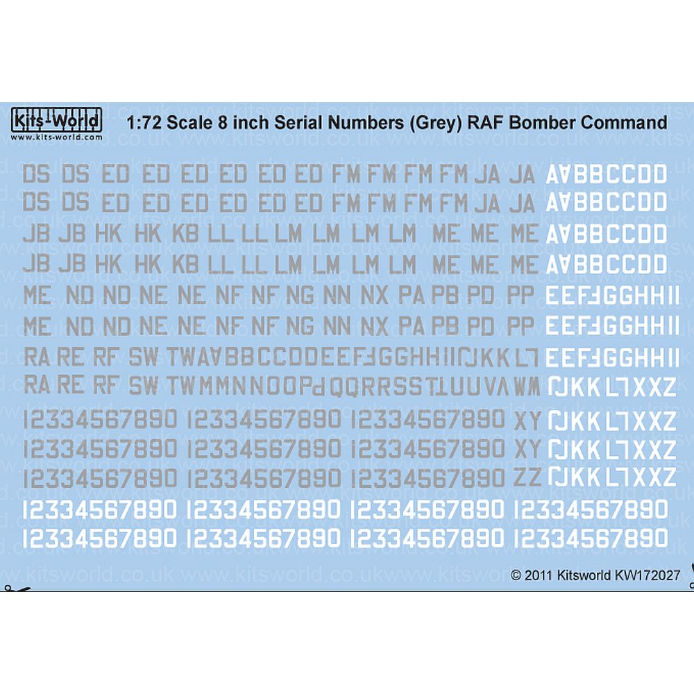 Kits-World KW172027 RAF Serial Numbers 8 Inch Medium Sea Grey 1/72