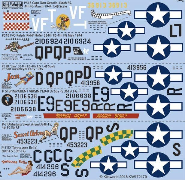 Kits-World KW172179 1/72 North-American P-51B/D Mustang Model Decals - SGS Model Store