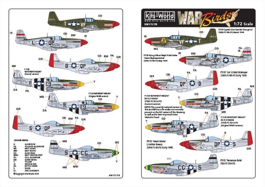 Kits-World KW172179 1/72 North-American P-51B/D Mustang Model Decals - SGS Model Store