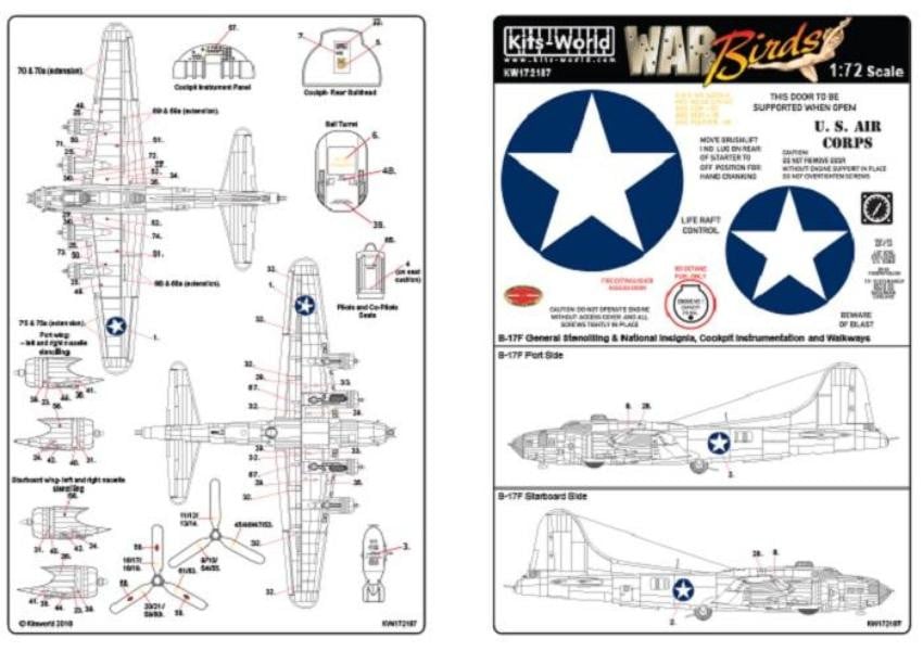 Kits-World KW172187 1/72 Boeing B-17F Flying Fortress General Stencilling Model Decals - SGS Model Store
