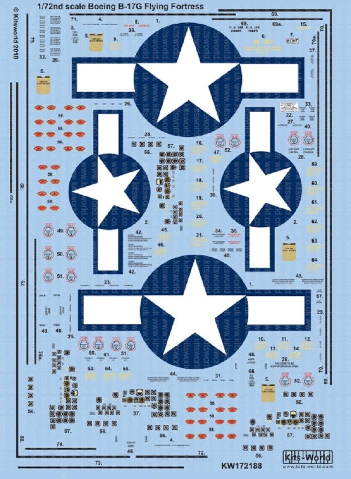 Kits-World KW172188 1/72 Boeing B-17F/B-17G Flying Fortress General Stencilling Model Decals - SGS Model Store