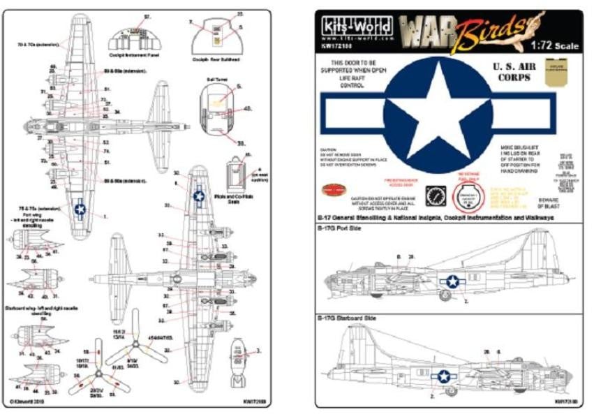 Kits-World KW172188 1/72 Boeing B-17F/B-17G Flying Fortress General Stencilling Model Decals - SGS Model Store