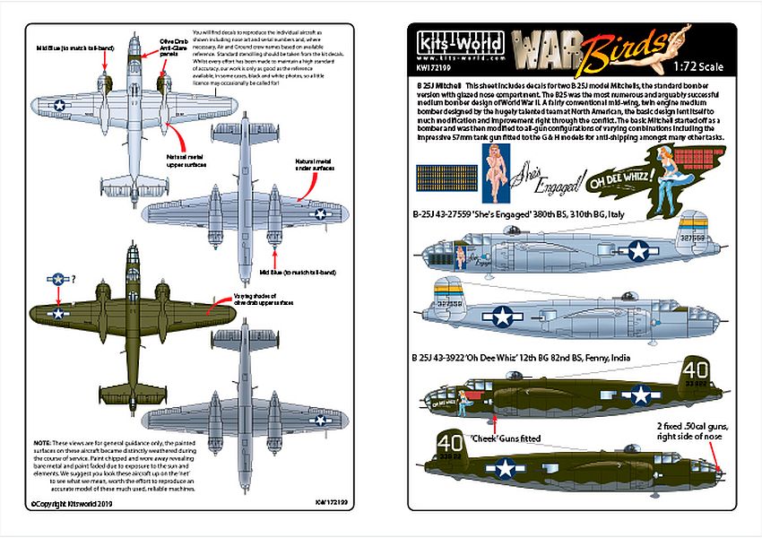 Kits-World KW172199 1/72 North-American B-25J Mitchell Model Decals - SGS Model Store