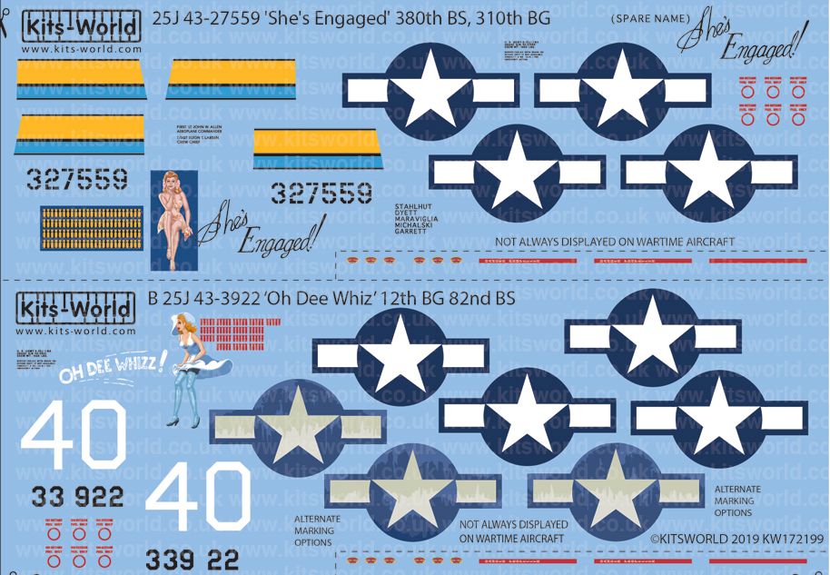 Kits-World KW172199 1/72 North-American B-25J Mitchell Model Decals - SGS Model Store