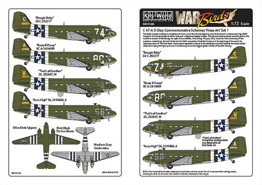 Kits-World KW172205 1/72 Douglas Dakota C-47 D-Day Set 1 Decals - SGS Model Store