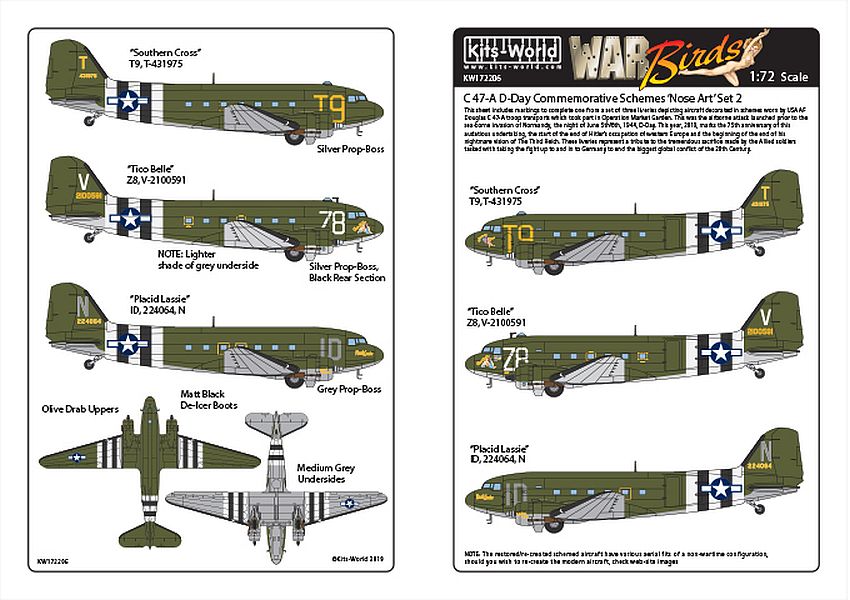 Kits-World KW172206 1/72 Douglas Dakota C-47 D-Day Set 2 Decals - SGS Model Store