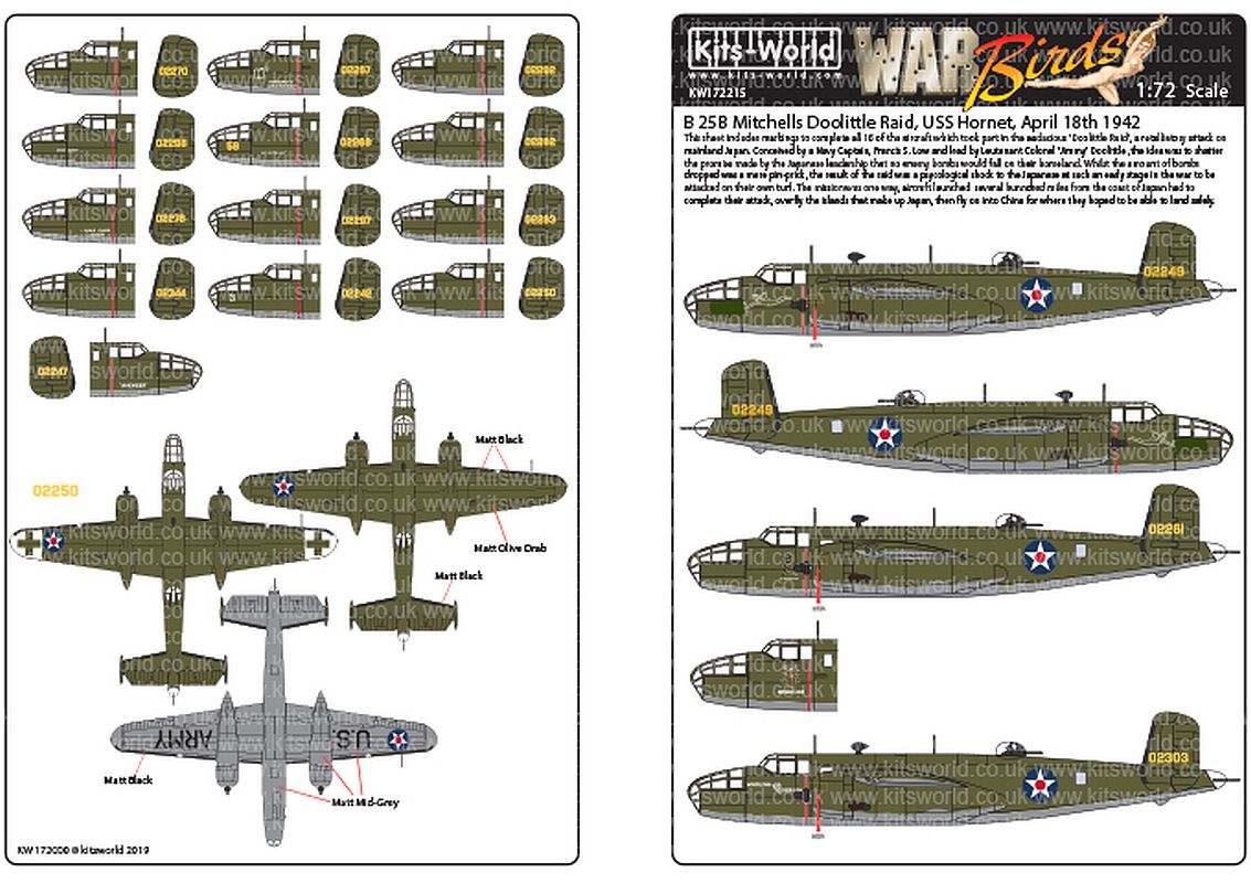 Kits-World KW172215 1/72 B-25B Mitchells Doolittle Raid