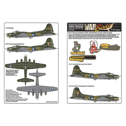 Kits-World KW172239 B-17F Bombers 303rd Bomb Group 'Hell's Angels' 1/72