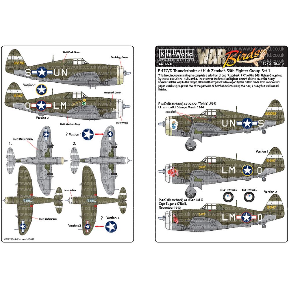 Kits-World KW172245 P-47C/Ds Thunderbolts 56th Fighter Group 1/72