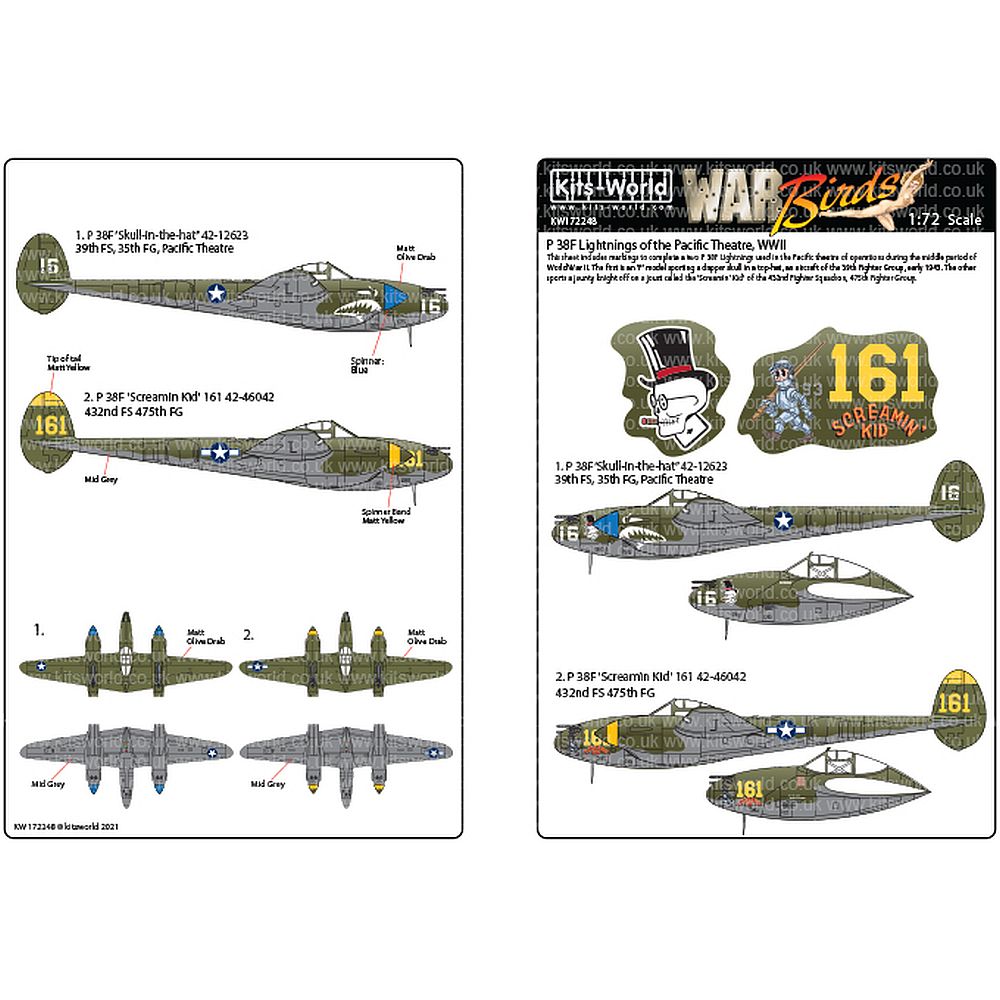 Kits-World KW172248 P-38H Lightnings of the Pacific Theatre WWII 1/72