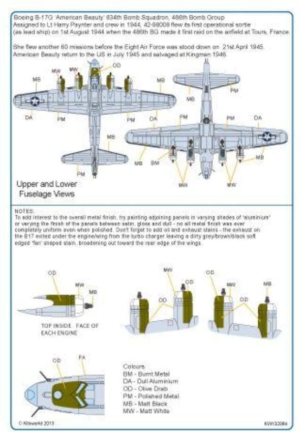 Kits-World KW132064 1/32 B17G Flying Fortress American Beauty Model Decals - SGS Model Store