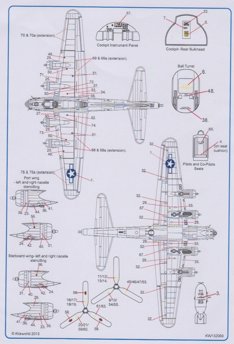 Kits-World KW132069 1/32 Boeing B-17F/B-17G Flying Fortress Model Decals - SGS Model Store