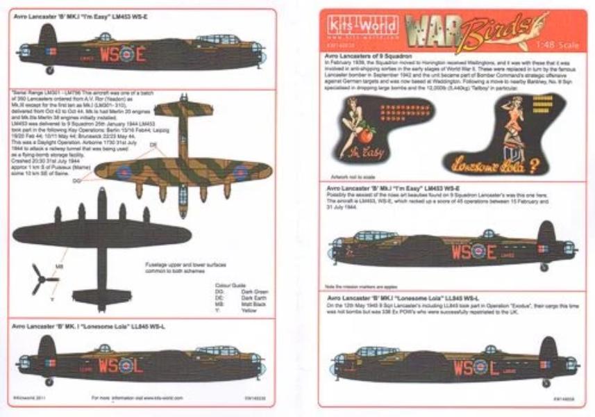 Kits-World KW148038 War Birds Lancaster Bomber B.I/III Decals 1/48