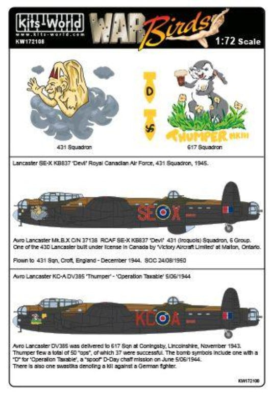 Kits-World KW172108 Avro Lancaster B.I/III Thumper Decals 1/72