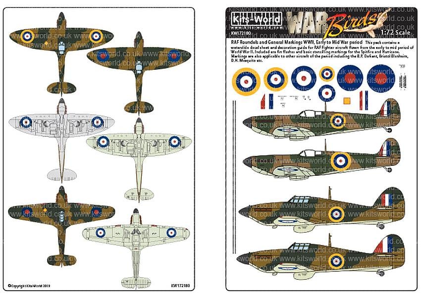 Kits-World KW172180 1/72 RAF Roundels and General Markings WWII Model Decals - SGS Model Store