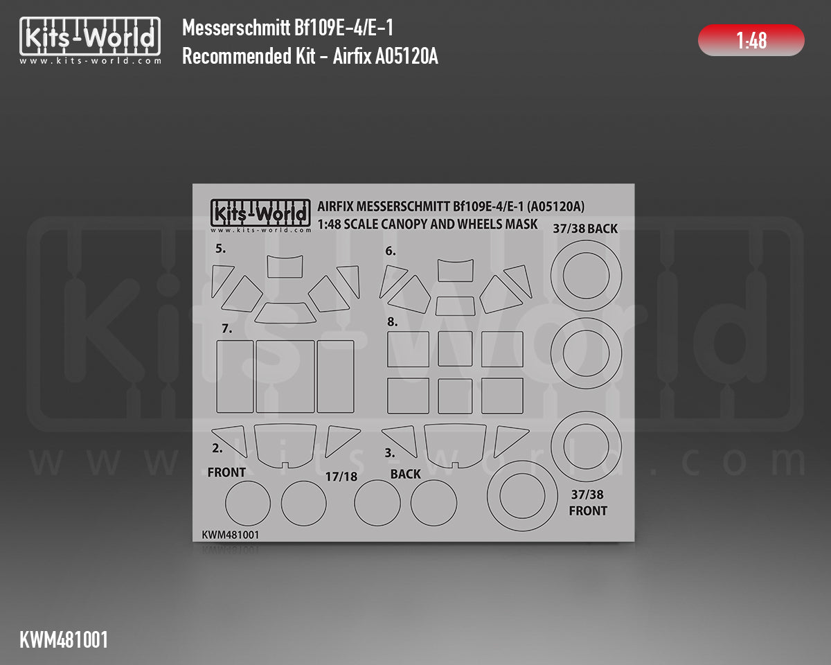 Kits-World KWM481001 Messerschmitt Bf109E-4/E-1 Paint Mask Airfix 1/48