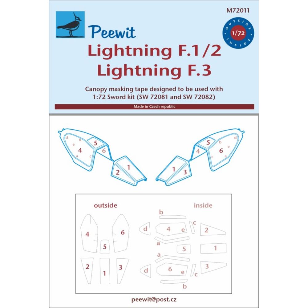 Peewit M72011 BAC/EE Lightning F.1/F.2/F.3 Masking Set for Sword kits 1/72