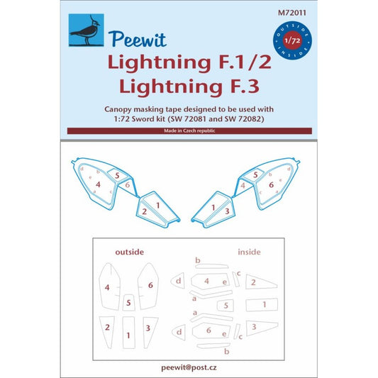 Peewit M72011 BAC/EE Lightning F.1/F.2/F.3 Masking Set for Sword kits 1/72