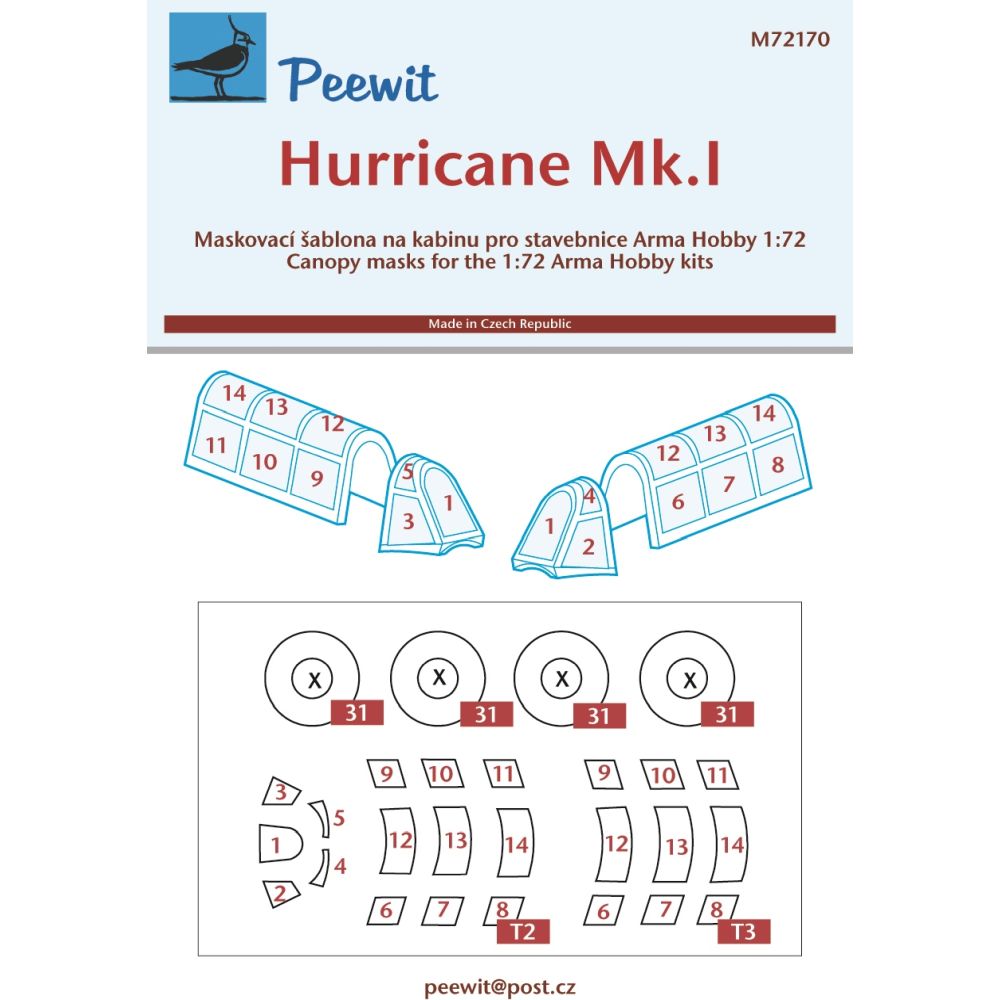 Peewit M72170 Hurricane Mk I Masking Set for Arma Hobby kits 1/72