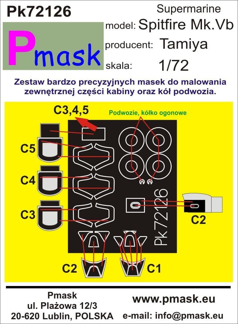 Pmask PK72126 1/72 Supermarine Spitfire Mk.Vb Paint Mask - SGS Model Store