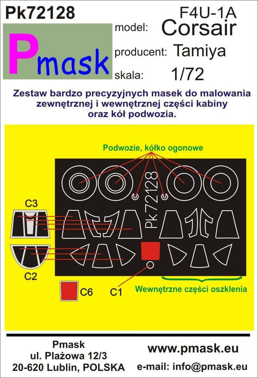 Pmask PK72128 1/72 Vought F4U-1A Corsair Paint Mask - SGS Model Store