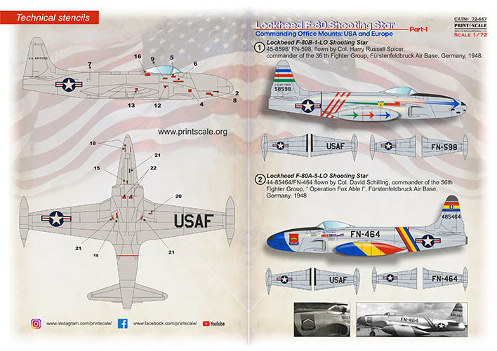 Print Scale 72-447 Lockheed F-80 Shooting Star Decals 1/72