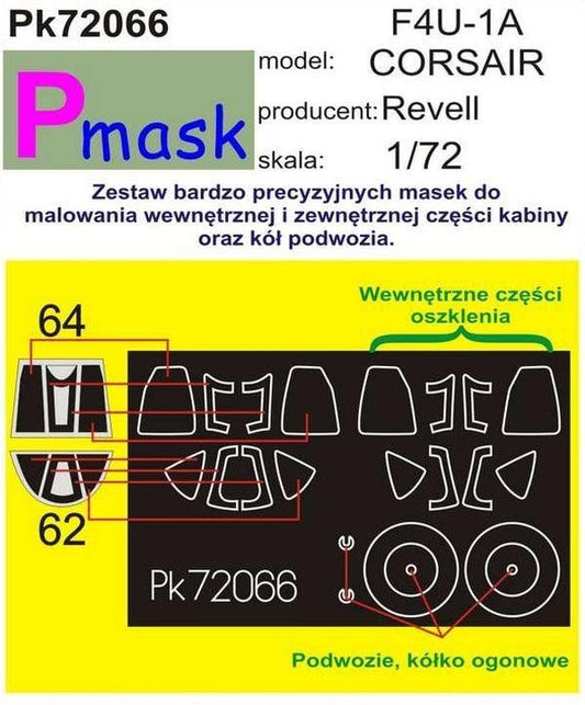 Pmask PK72066 1/72 Vought F4U-1A Corsair Paint Mask - SGS Model Store