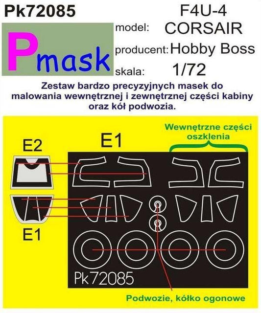 Pmask PK72085 1/72 Vought F4U-4 Corsair Paint Mask - SGS Model Store
