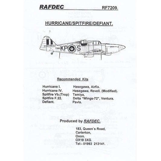 RAFDec RF7209 RAF Fighters 1/72 Decals