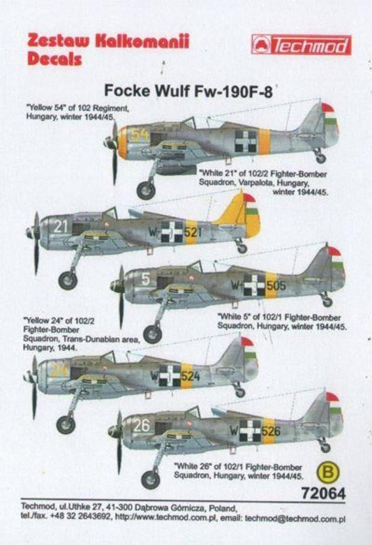 Techmod 72064 1/72 Focke Wulf Fw 190F-8 Model Decals - SGS Model Store
