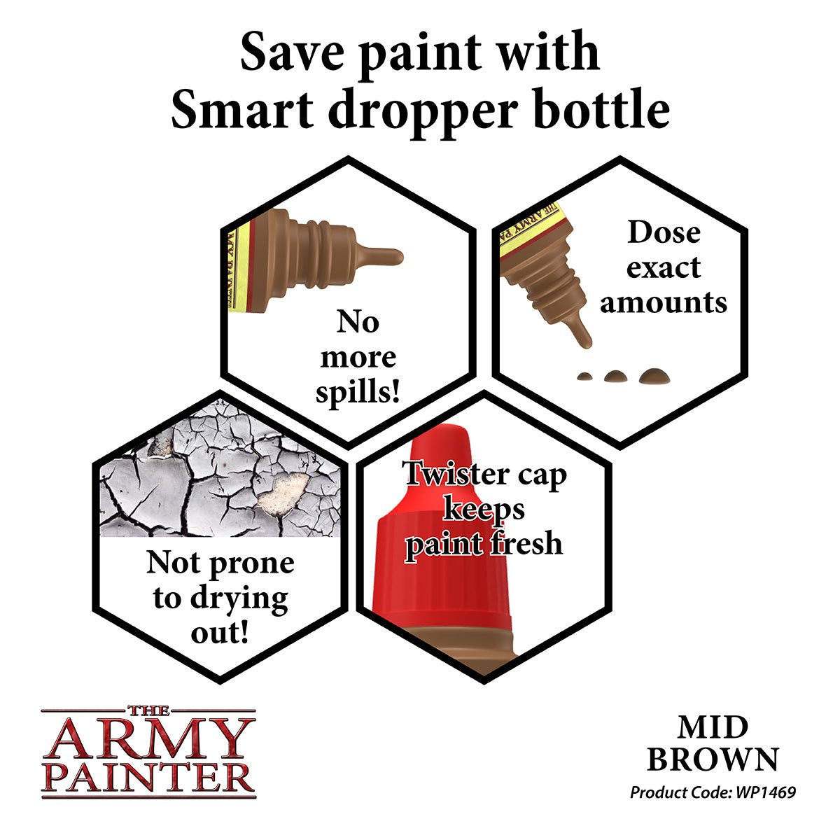 The Army Painter Warpaints WP1469 Mid Brown Acrylic Paint 18ml bottle