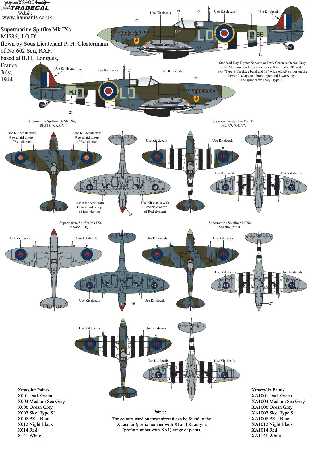 Xtradecal X24004 Supermarine Spitfire Mk.IX Collection Part 1 1/24