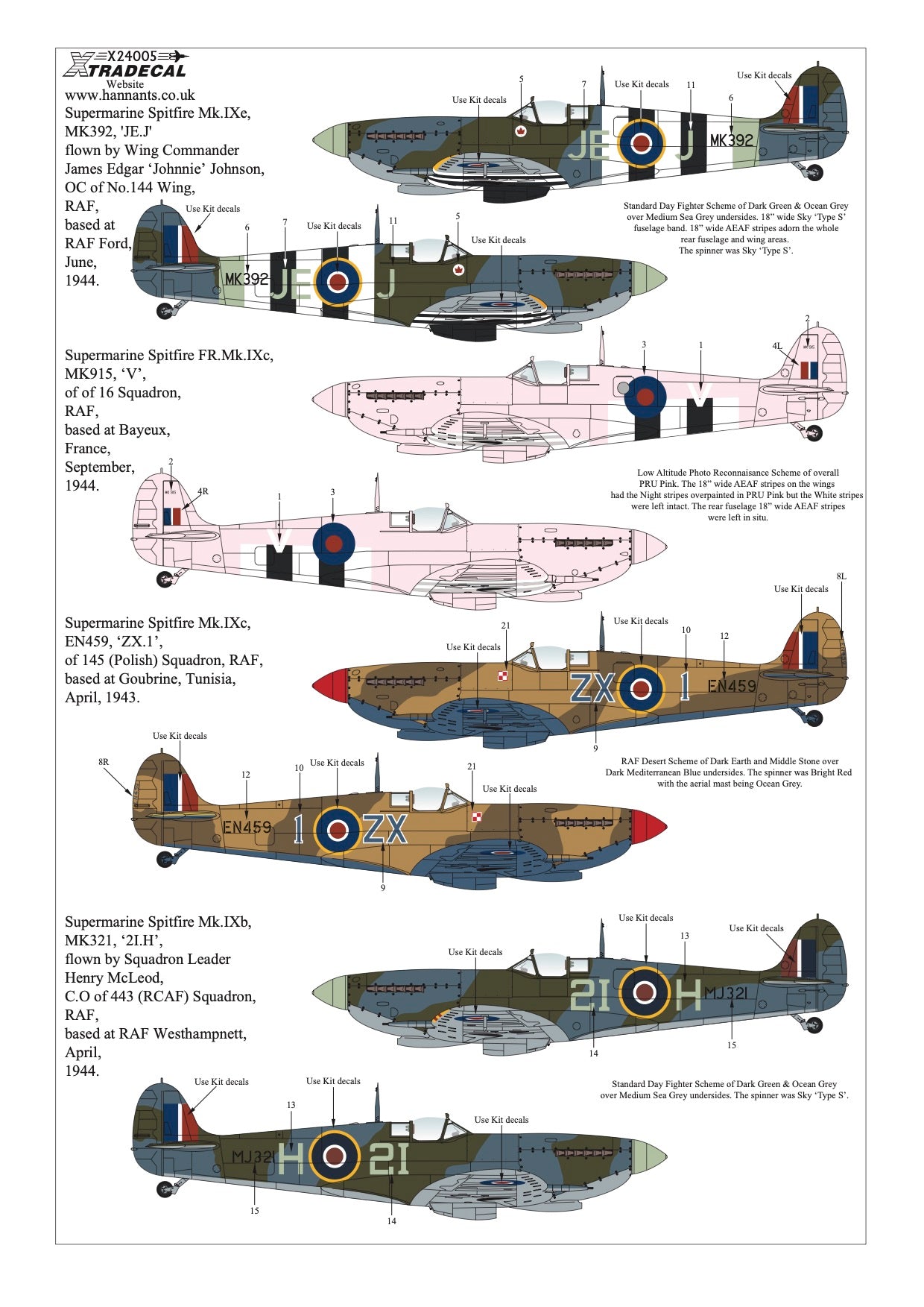 Xtradecal X24005 Supermarine Spitfire Mk.IX Collection Part 2 1/24