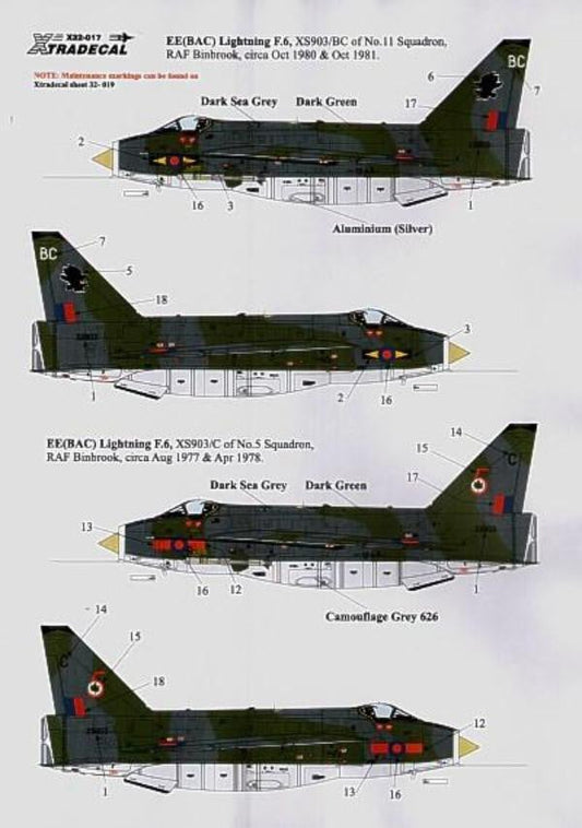 Xtradecal X32017 1/32 BAC/EE Lightning F Mk.6 Pt 2 Model Decals - SGS Model Store