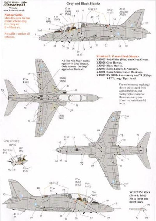 Xtradecal X32039 1/32 BAe Hawk T.1 Comprehensive Maintenance Marks Model Decals - SGS Model Store