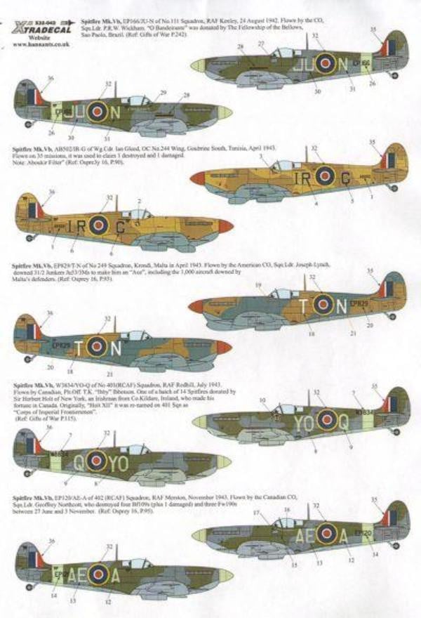Xtradecal X32042 1/32 Supermarine Spitfire Mk.Vb late Model Decals - SGS Model Store