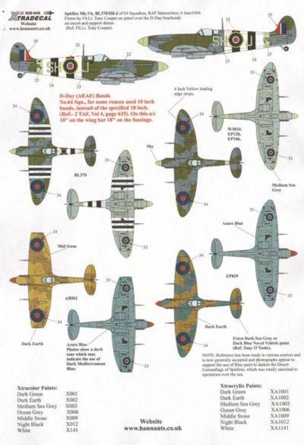 Xtradecal X32042 1/32 Supermarine Spitfire Mk.Vb late Model Decals - SGS Model Store