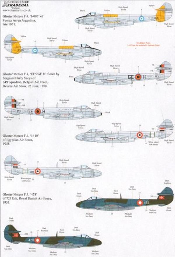 Xtradecal X32052 1/32 Gloster Meteor F.4 with Overseas Operators Model Decals - SGS Model Store