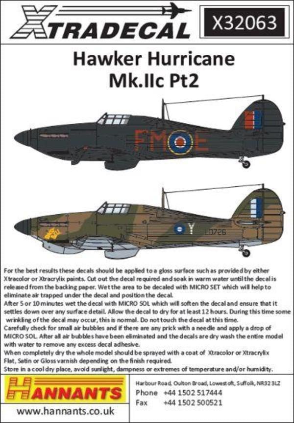 Xtradecal X32063 1/32 Hawker Hurricane Mk.IIc Pt 2 Model Decals - SGS Model Store