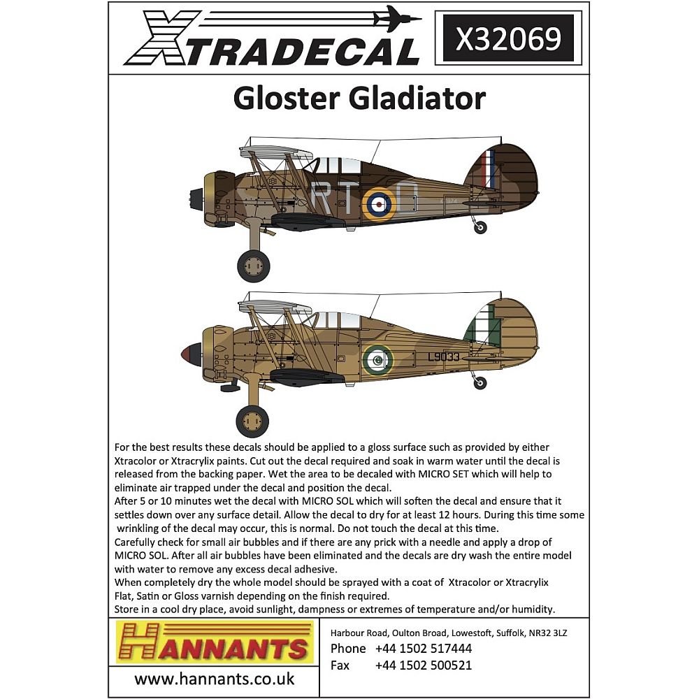 Xtradecal X32069 Gloster Gladiator Decals 1/32