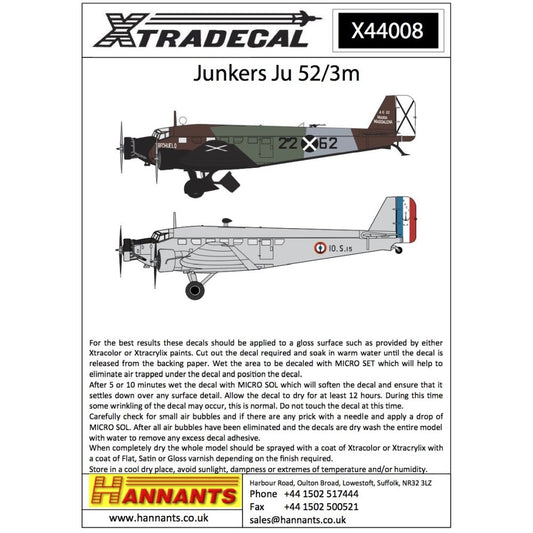 Xtradecal X44008 Junkers Ju 52/3m Decals 1/144