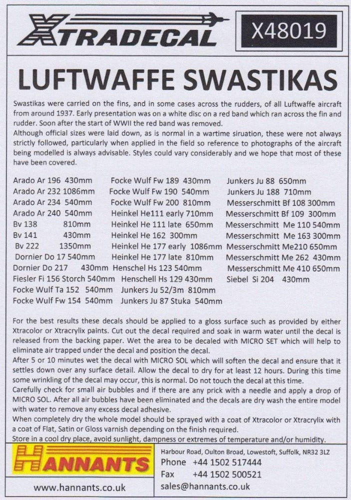 Xtradecal X48019 1/48 Luftwaffe Swastikas Model Decals - SGS Model Store