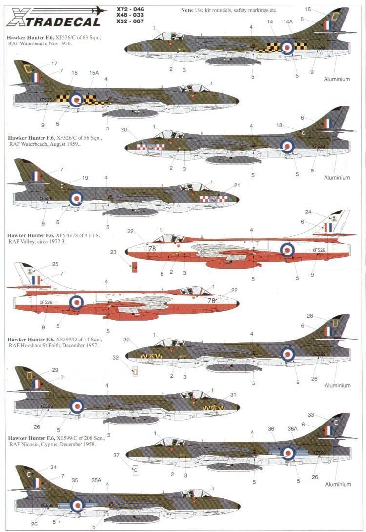 Xtradecal X48033 1/48 Hawker Hunter F.6 Model Decals - SGS Model Store