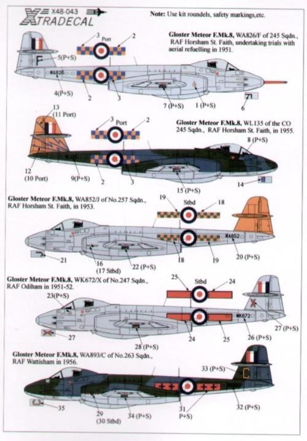 Xtradecal X48043 1/48 Gloster Meteor F.8 Model Decals - SGS Model Store