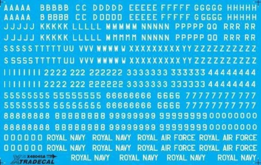 Xtradecal X48045 1/48 RAF White Letters, Numerals 4" ,8" and 12" Model Decals - SGS Model Store